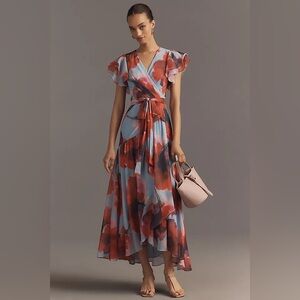 Hutch Zola Shirt-Sleeve Ruffle Wrap Midi Dress